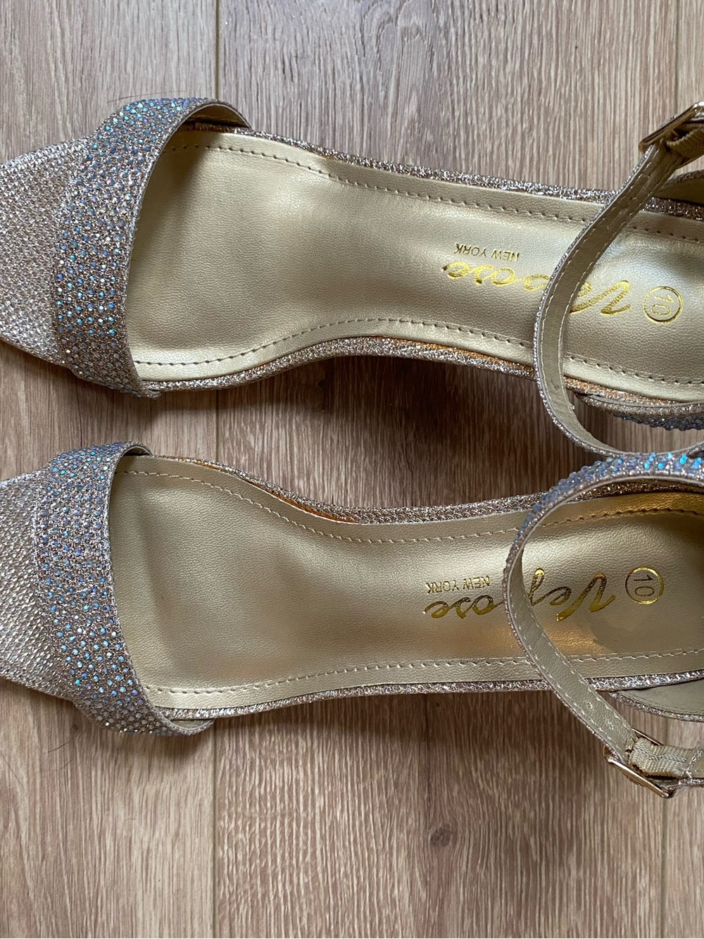 Embellished Gold Open-Toe Ankle-Strap Heels